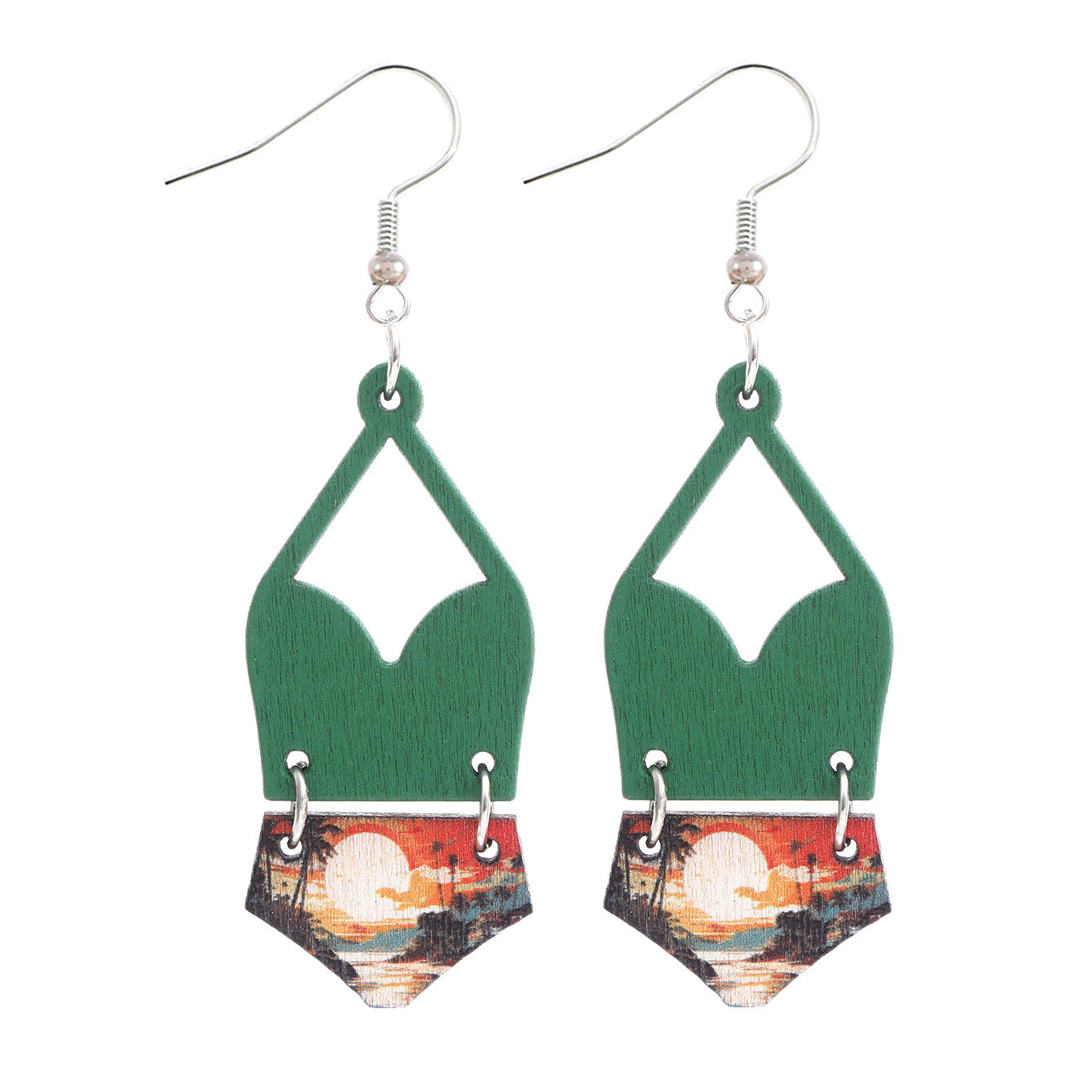 Wholesale Western Bikini Wooden Geometric Diamond Earrings
