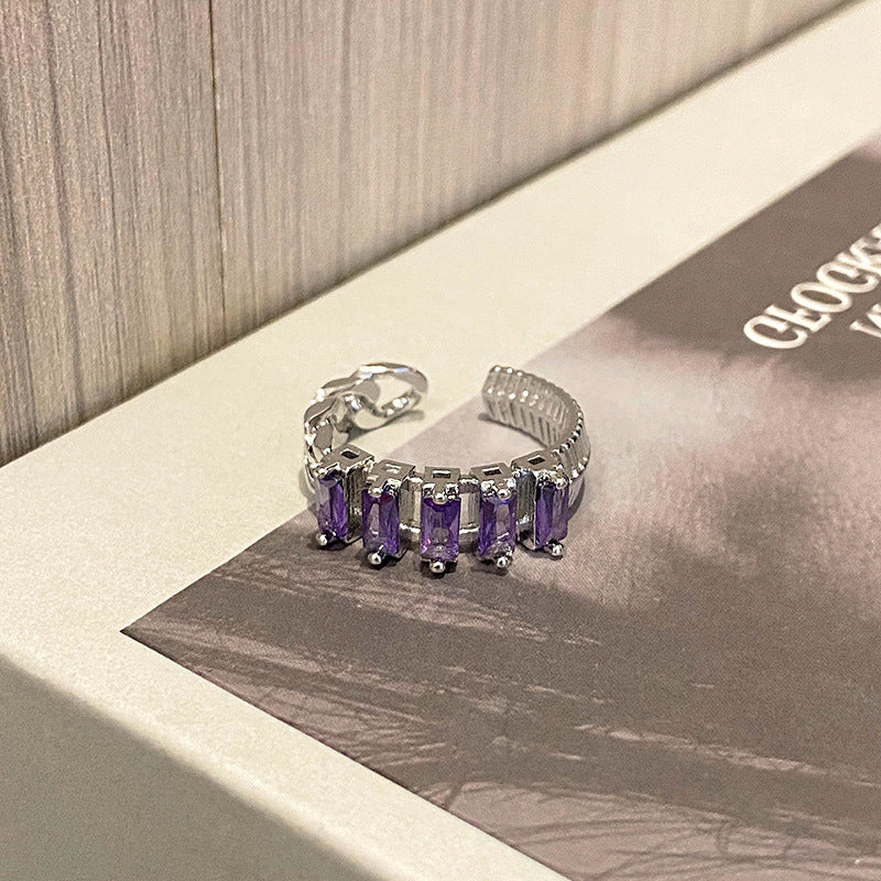 Wholesale Sweet Cool Geometric Purple Diamond Open Ring