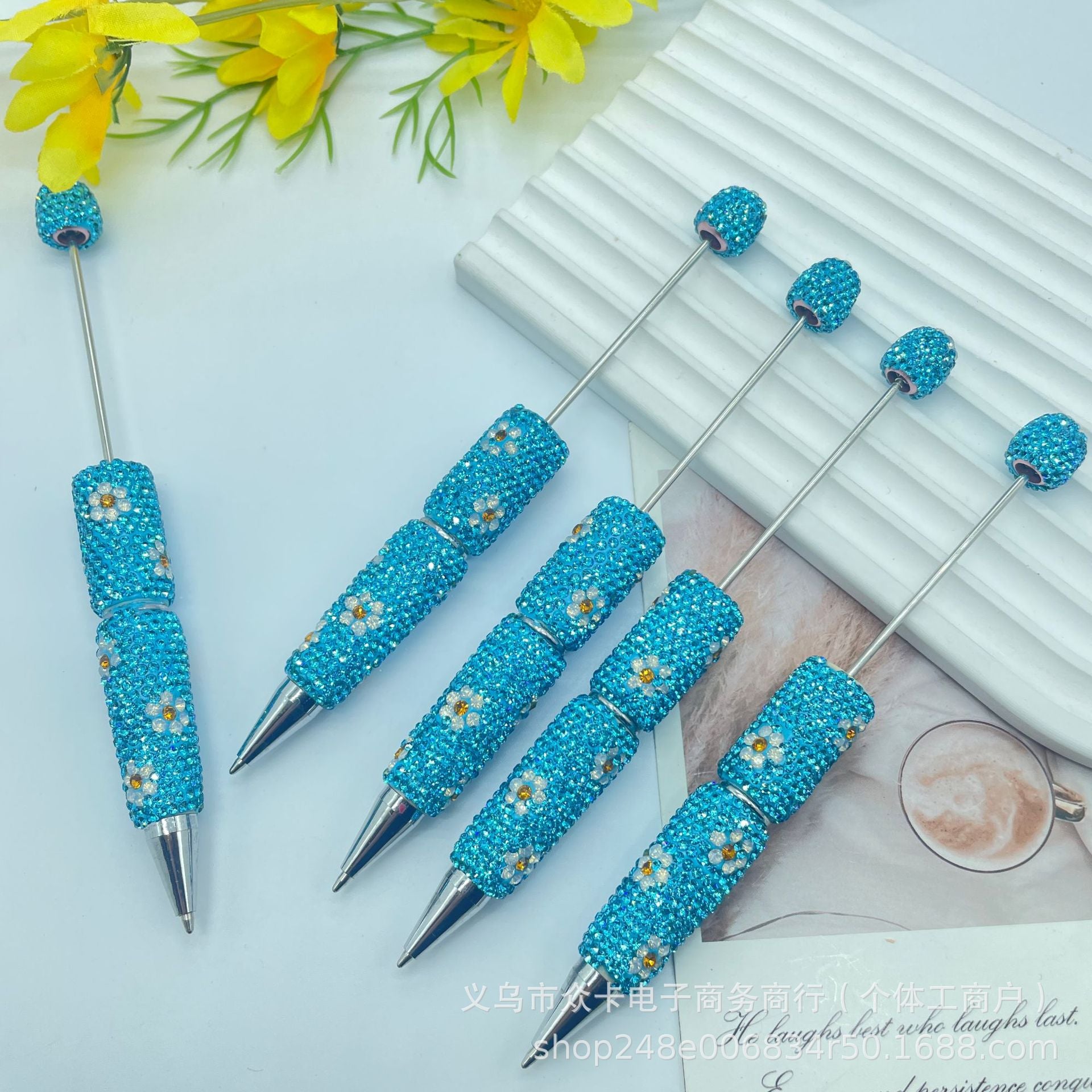 Wholesale Small  Rotating  Diamond-Encrusted  Ballpoint DIY  Fancy Beadable Pens