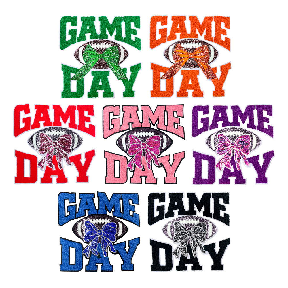 Wholesale Polyester Game Day Embroidered Patch With Sequins Self Adhesive Large Badge For Shoes And Hats Stylish Craft Supply