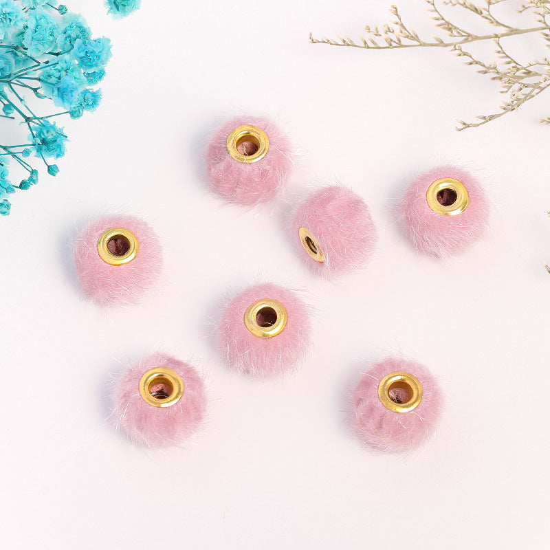 Wholesale 50PCS Colored Fuzzy Balls Metal Straight Hole Loose Beads