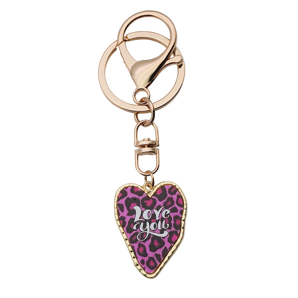 Wholesale Purple printed big heart Valentine' s Day alloy 8-shaped keychain