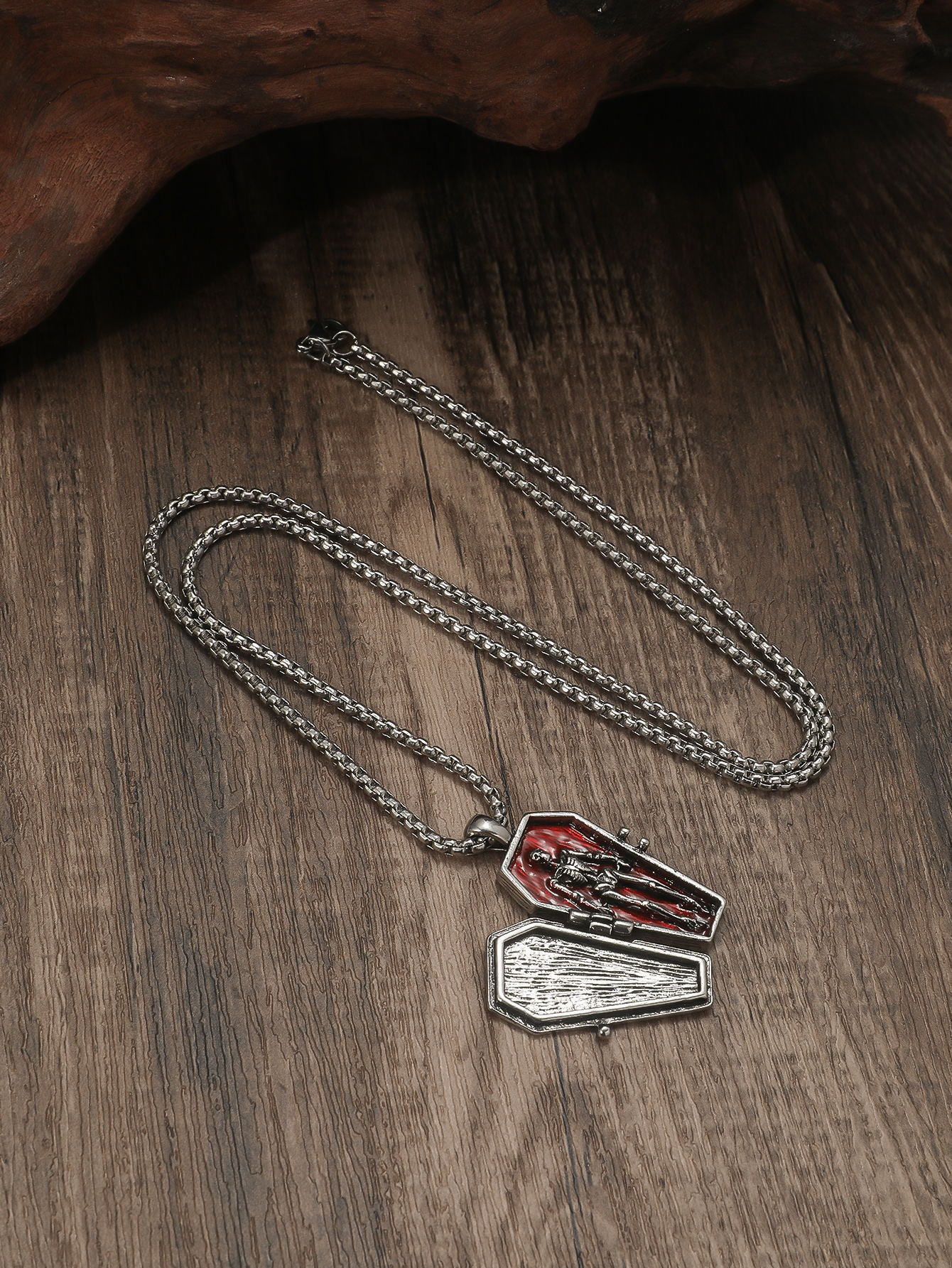 Wholesale Halloween Gothic Style Coffin Red Enamel Pendant Zinc Alloy Necklace
