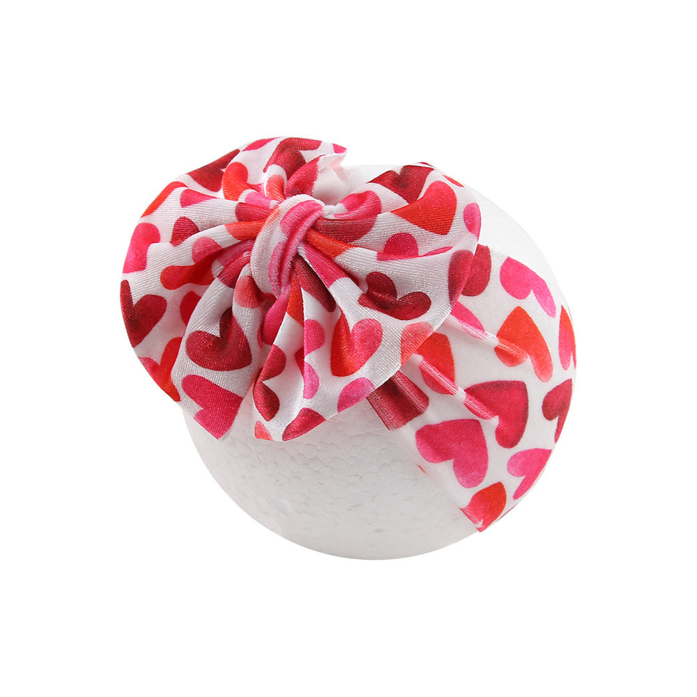 Wholesale Gold Velvet Printed Big Bow Heart Headband
