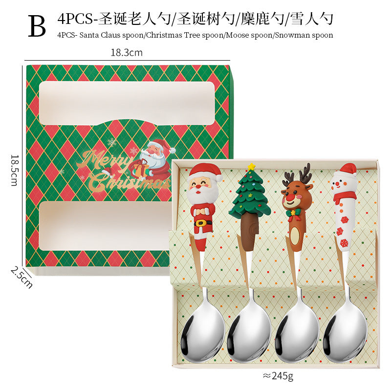 Wholesale Cartoon Christmas Dessert Fork and Spoon Cutlery Set
