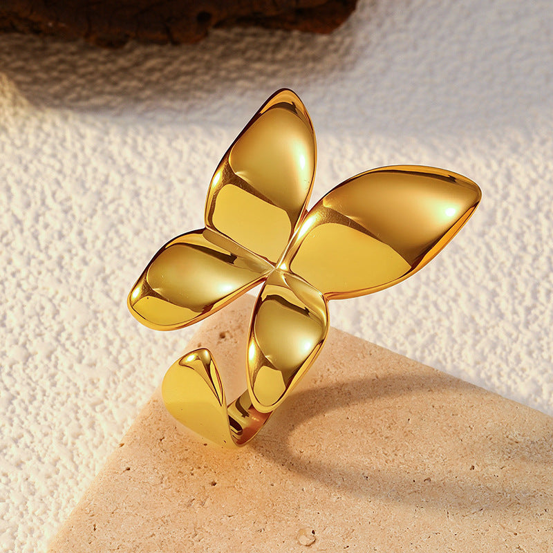 Wholesale Trendy Glossy Open Titanium Steel Ring Stainless Steel 18K Gold Plated Niche Ring