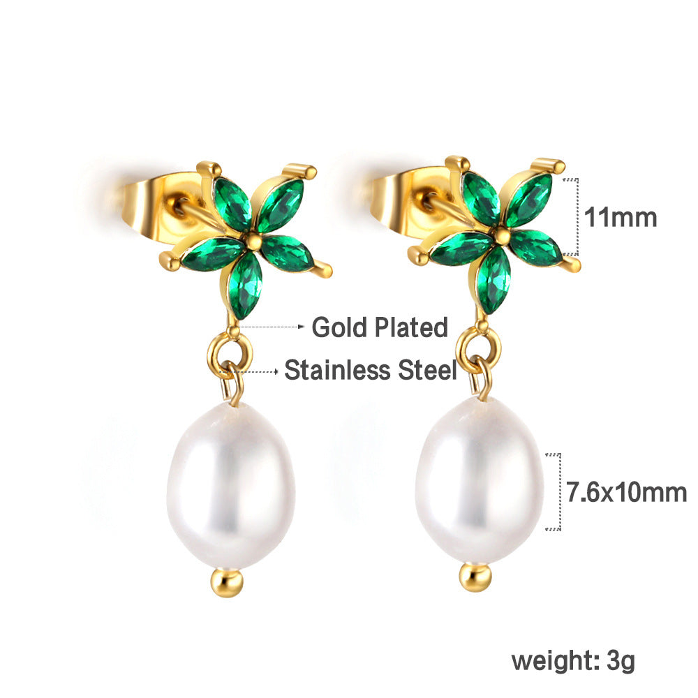 Wholesale 18k gold stainless steel earrings inlaid with pearls
