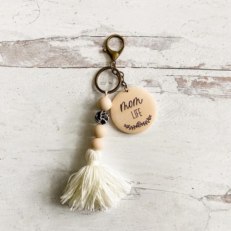 Wholesale 20PCS Cotton Thread Tassel Multi-color Silicone Beads Wood Chip Hanging Key Chain