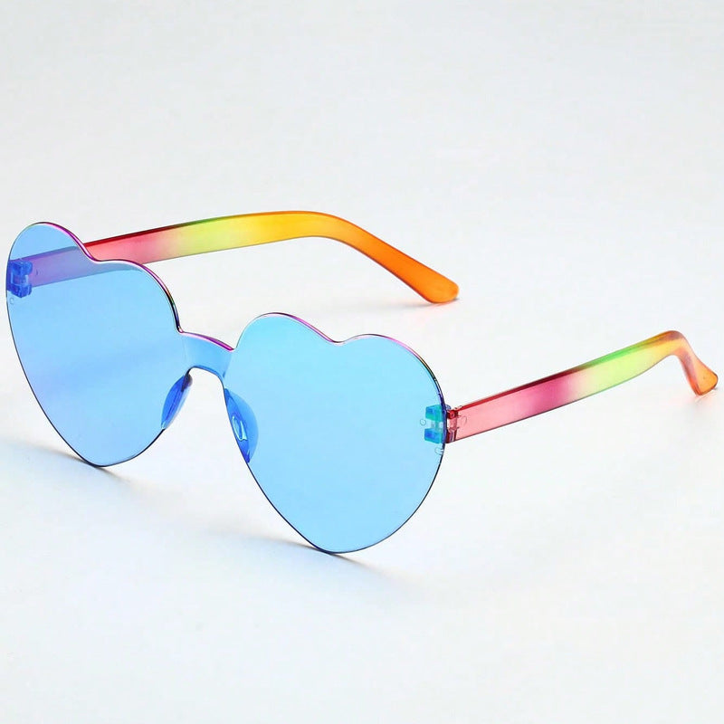 Wholesale Peach Jelly Color Frameless Heart-shaped One-piece Glasses