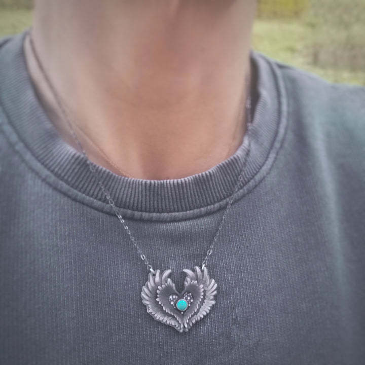 Wholesale Bohemian Angel Wings Love Green Stone Pendant Necklaces