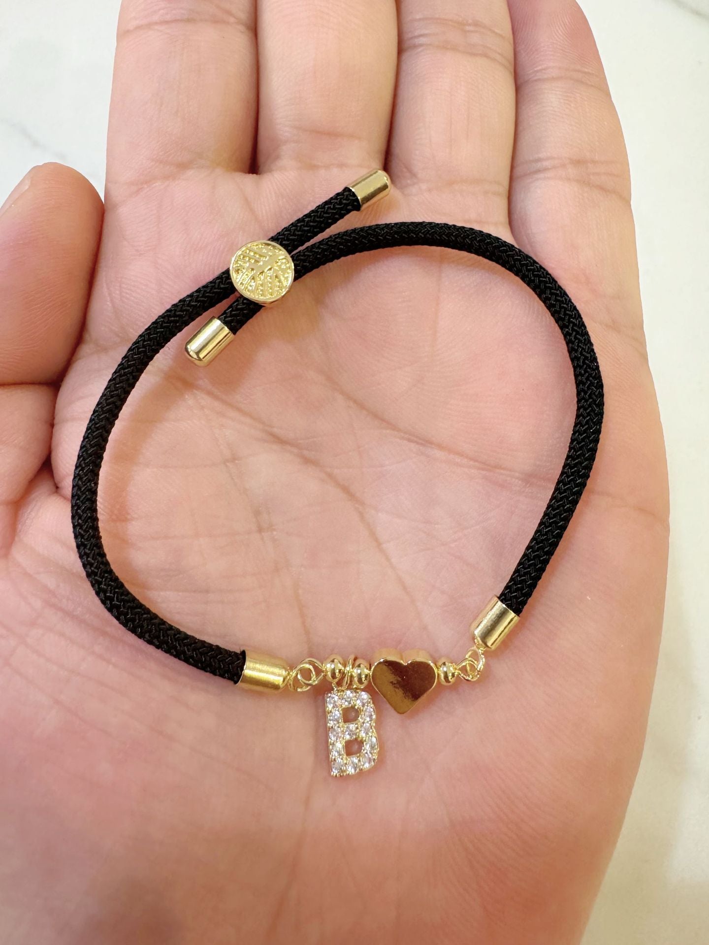 Wholesale A-Z Initial Letter Love Set Zirconia Adjustable Black Rope Bracelet