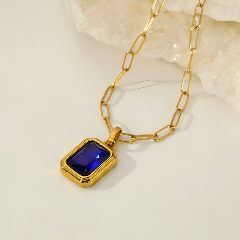 Wholesale Square colored diamond stainless steel necklace