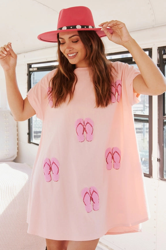 Wholesale Beach Sequin Short Sleeve Loose Casual Dress