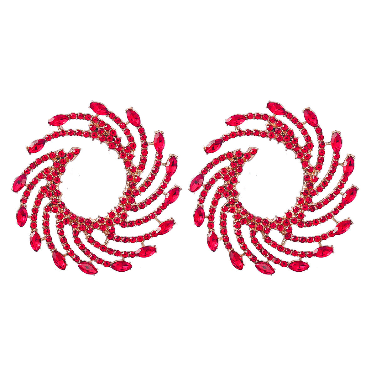 Wholesale Exaggerated Spiral Alloy Diamond Sunflower Earrings