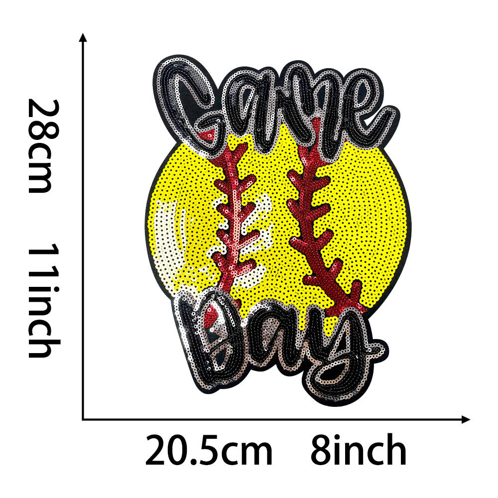 Wholesale Baseball Mama Sparkling Sequin Embroidered Patch Red Glue Backing Stylish Coat Decoration Fashion Sew On Accessory
