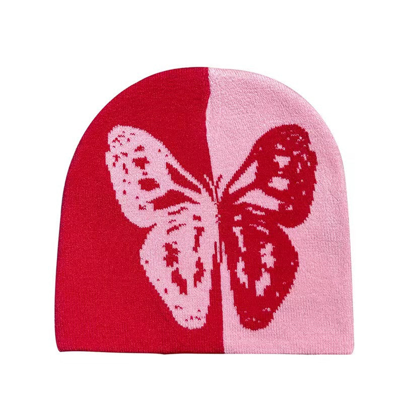 Wholesale Autumn and Winter Two-color Butterfly Warm Acrylic Knitted Beanie