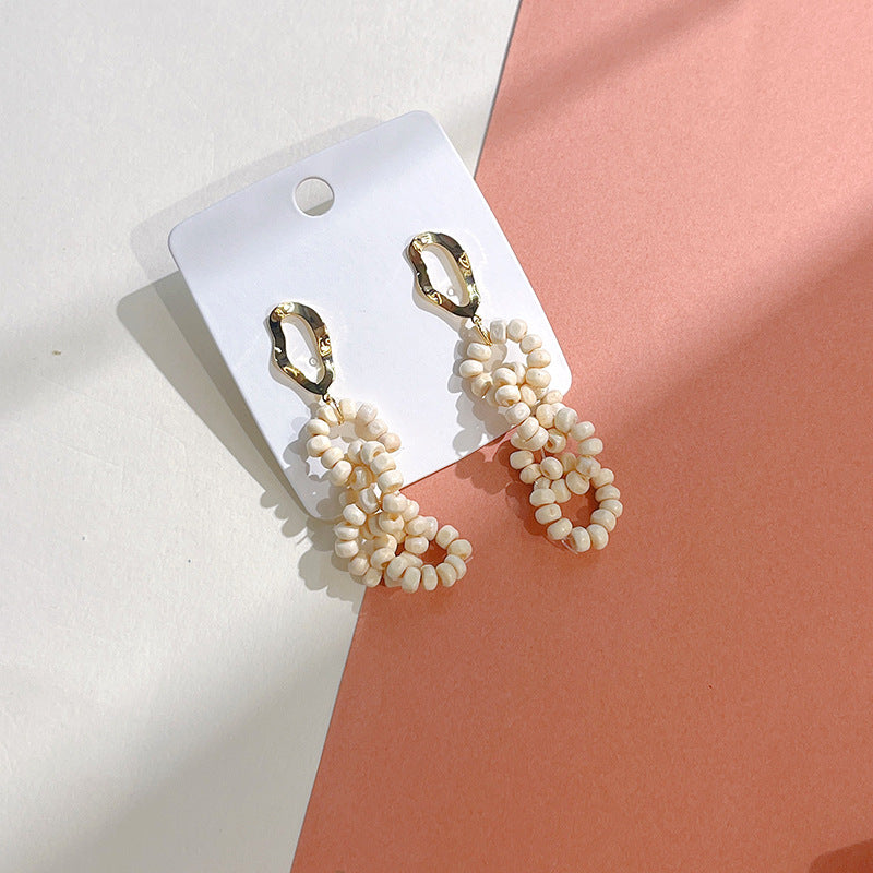 Wholesale Wooden Beads Braided Geometric Round Stud Earrings