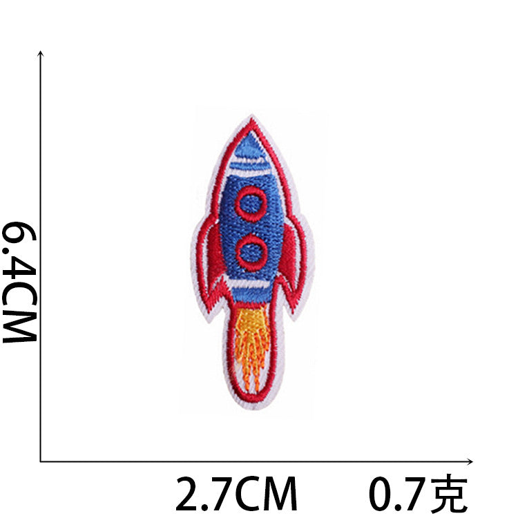 Wholesale Trendy Cartoon Rocket Embroidery Patches Polyester Sew On Space Badge For Clothing DIY Craft