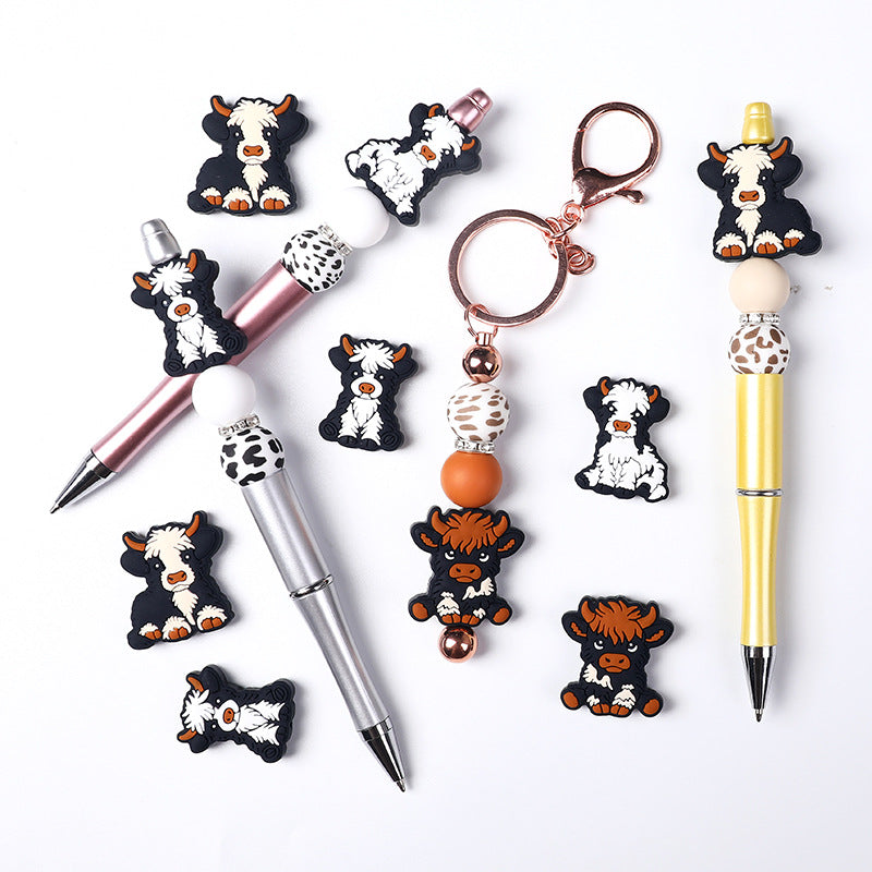 Wholesale 20pcs Animal Highland Cattle Silicone Children's Grinding Rod Dental Glue Anti Falling Chain Loose Beads