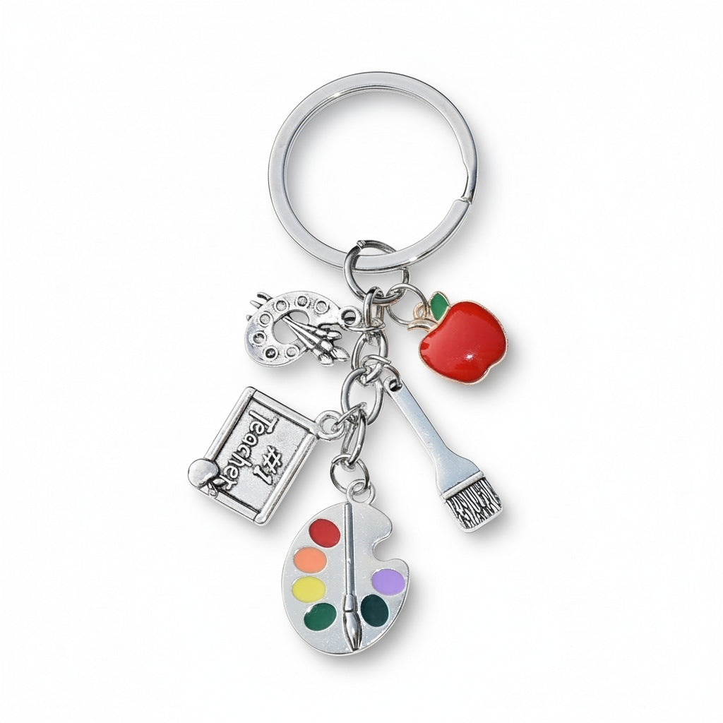 Wholesale Oil Dripping Pencil Red Apple Drawing Board Keychain Five-section Chain