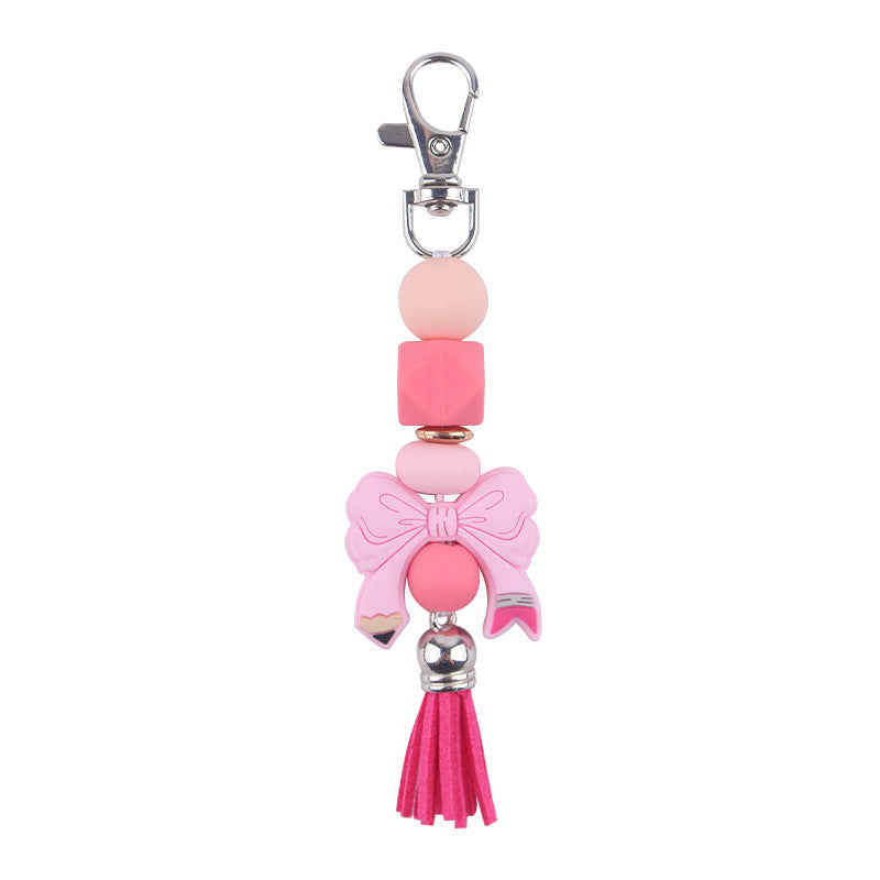 Wholesale Bow Silicone PU Short Tassel Keychain