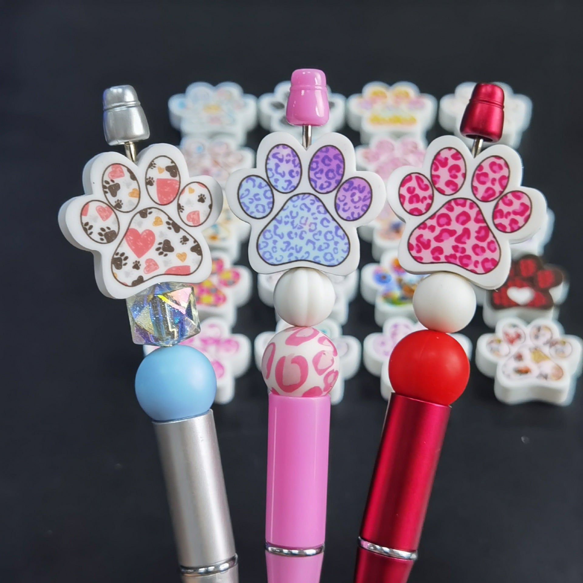 Wholesale 30pcs/pack Silicone Cat Paw Print Beads DIY Beading