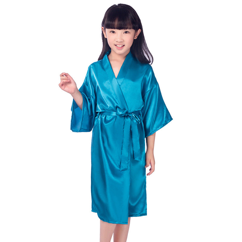 Wholesale Kids V-neck Long Cardigan Bathrobe Casual Nightgown