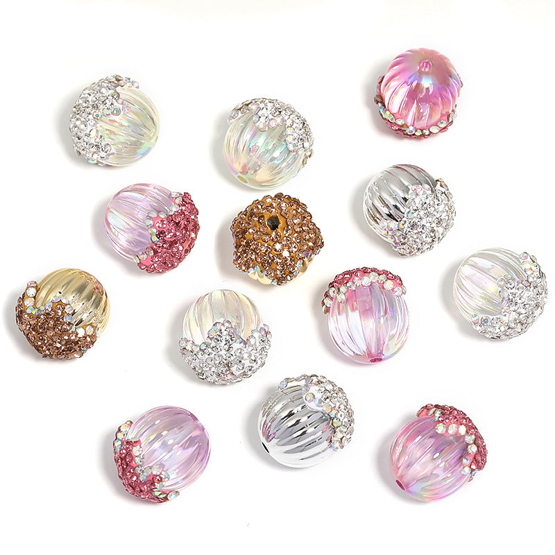 Wholesale 20pcs/pack   Rhinestone Drill Ball Acrylic Pumpkin Bead Pinecone Ball Beads  Crystal Beads
