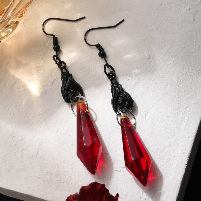 Wholesale Retro dark gothic style red teardrop earrings