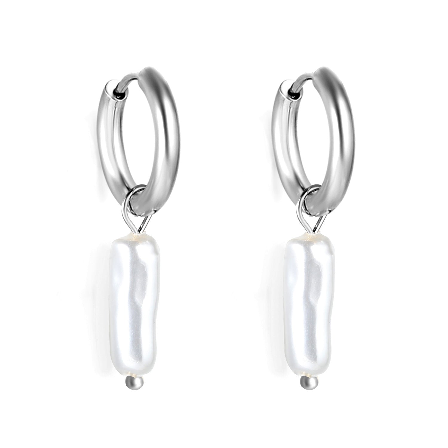 Wholesale Long Geometric Stainless Steel Pearl Earrings