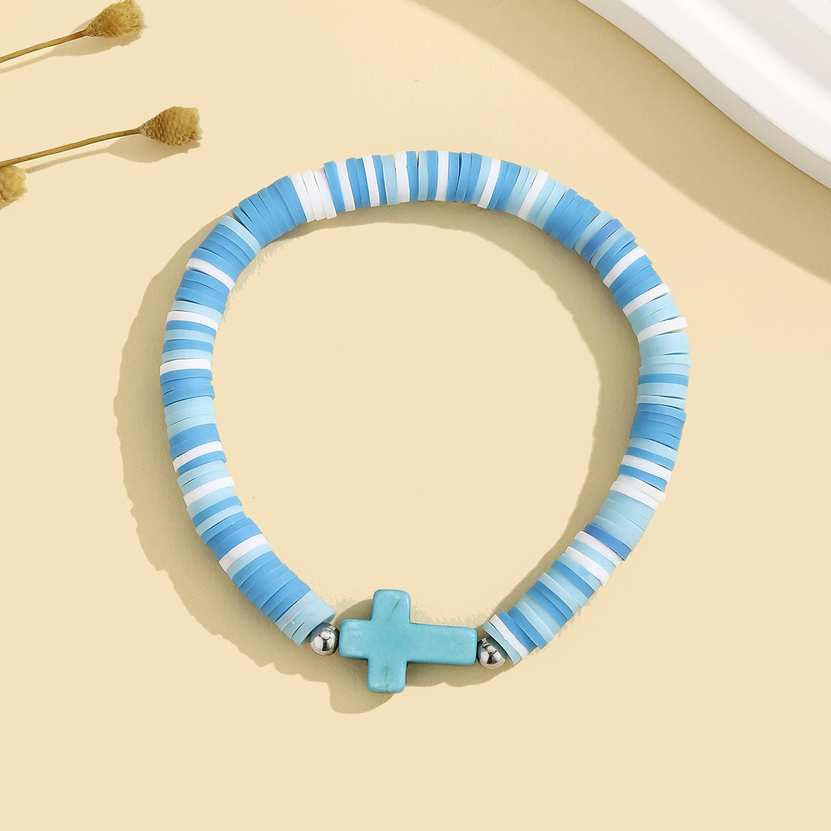 Wholesale Turquoise Cross  Bohemian Colorful Soft Clay Beach Elastic Adjustable Bracelet