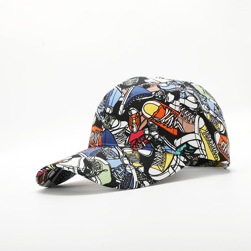 Wholesale New Graffiti Lettering Print Hard Top Big Head Around The Face Small Hat Baseball Cap