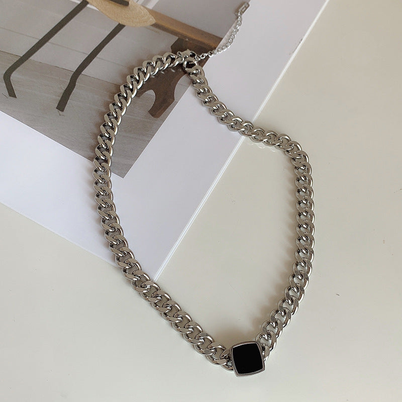 Wholesale Titanium Steel Thick Chain Black Square Bracelet