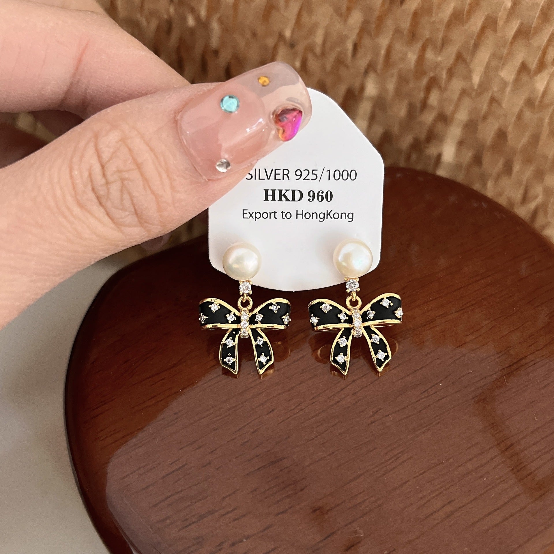 Wholesale Bow Freshwater Pearl Zircon Gold Plated Stud Earrings