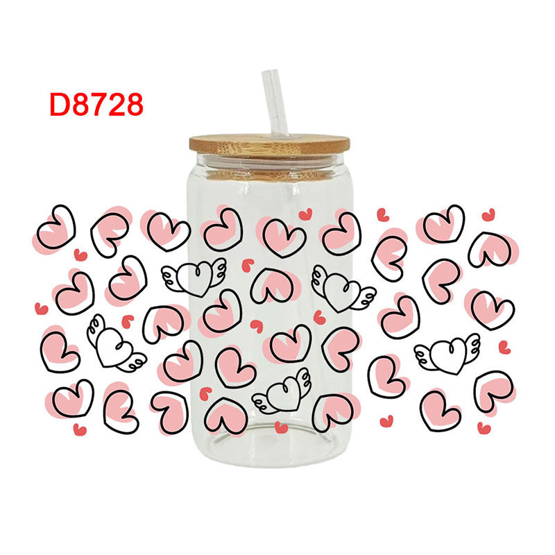Wholesale Pink Love Flower  16oz Cup UV DTF Wraps
