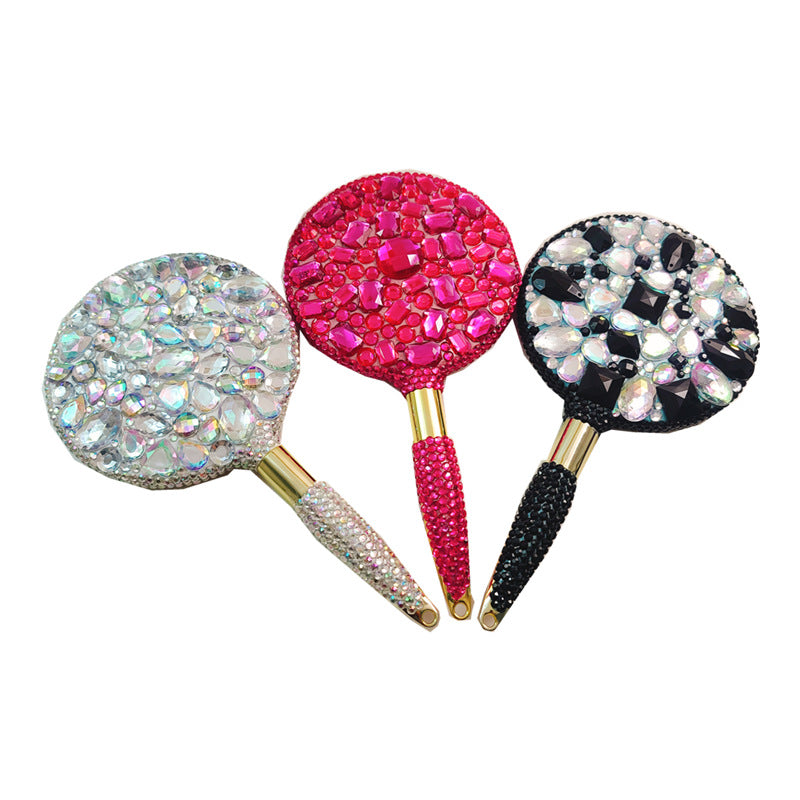 Wholesale high-definition handle diamond-studded daily use portable vanity mirror