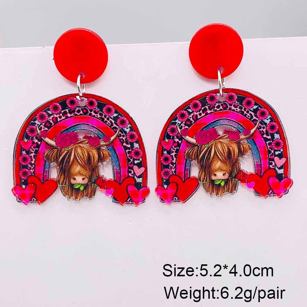 Wholesale Valentine's Day West Highland Cow Rainbow Acrylic Pink Envelope Love Balloon Earrings