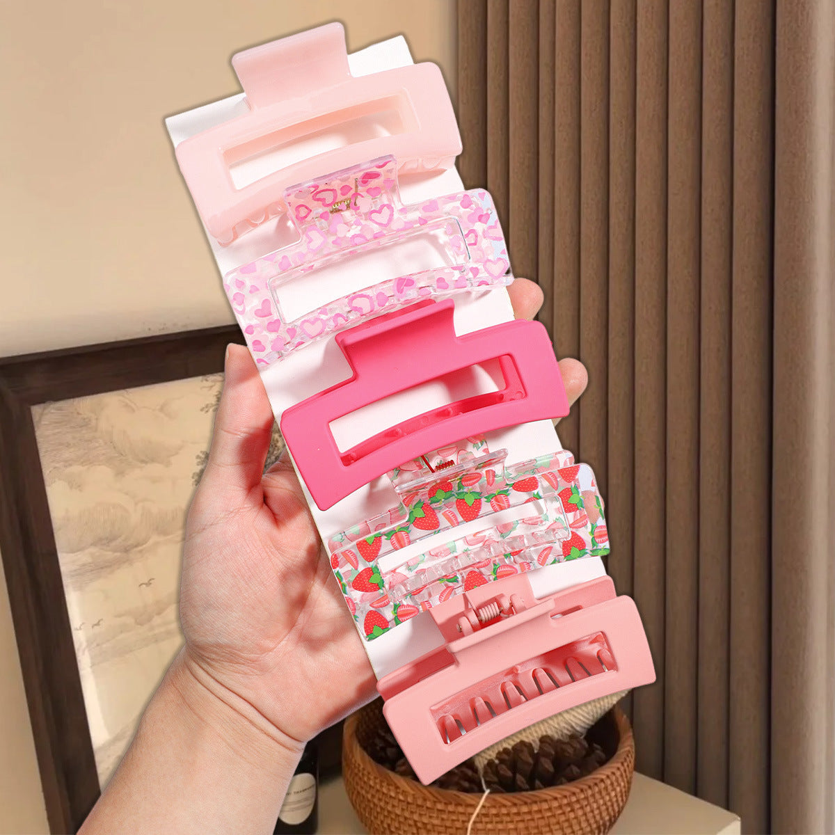 Wholesale Heart Print Summer Heat Square Hair Shark Clip