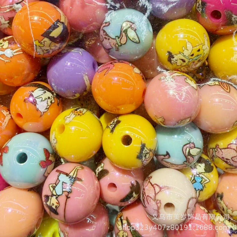 Wholesale 200pcs Modern Caveman Cartoon 16Mm Acrylic Loose Beads For DIY Phone Charms Bag Charms Fashion Decorative Accessory Gift Boutique Resale
