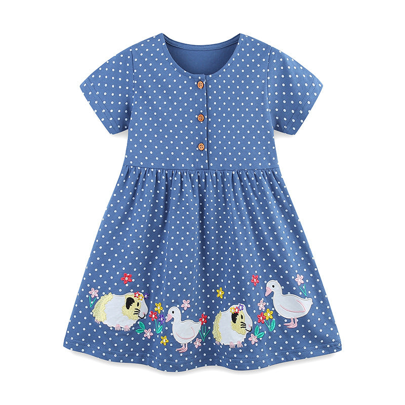 Wholesale Rabbit Embroidery Girls Sleeveless Cotton Princess Dress European Style Boutique