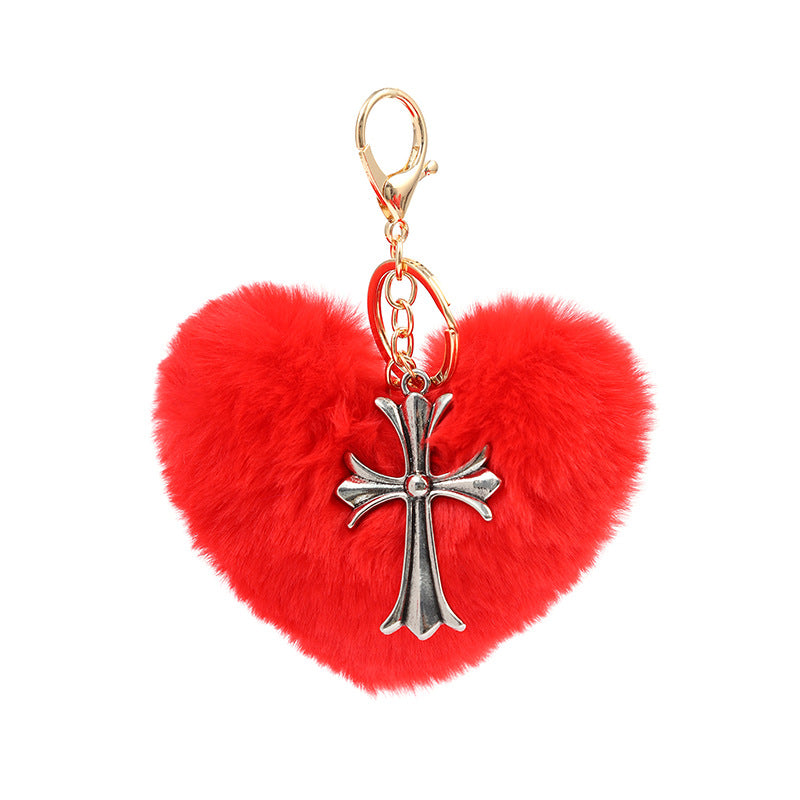Wholesale Red Love Cross Plush Keychain