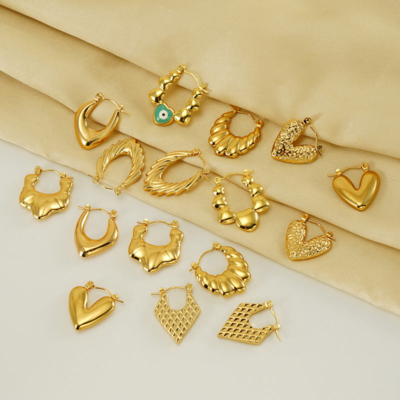 Wholesale Stainless Steel Plated 18K Gold Hollow Heart Earrings