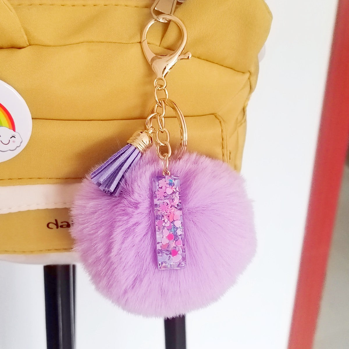 Wholesale Colorful Drip Glue Letter Pendant Light Purple Hairball Keychain