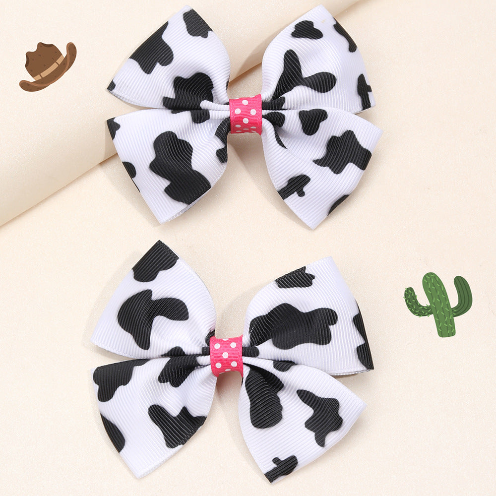 Wholesale  20pcs/pack European and American Cow Pattern Bow Hairpins Popular Kidsren' s Bow Hair