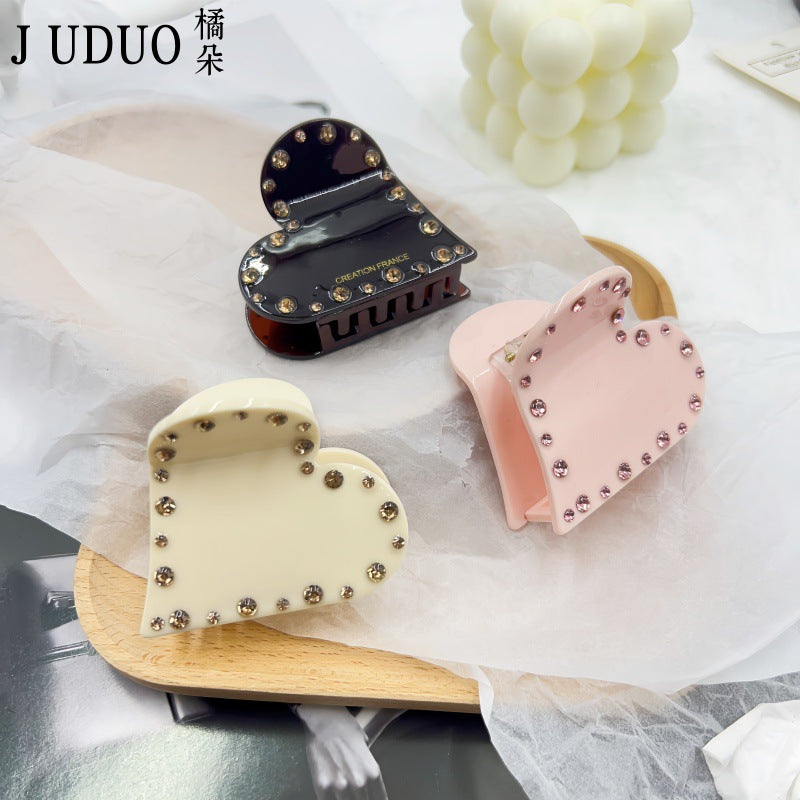 Wholesale Tangerine Acetic Acid Love Grab Clip Advanced Sense Diamond Hairpin Back Head Shark Clip Valentine's Day Girl's Headwear Hair Accessories