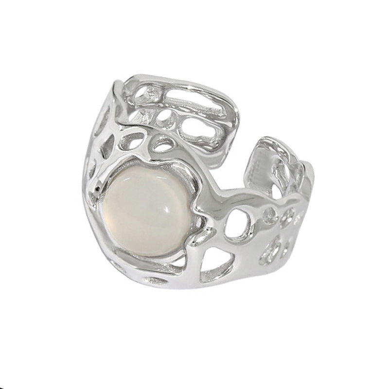 Wholesale Silver Inlaid Moonstone Geometric Open Ring