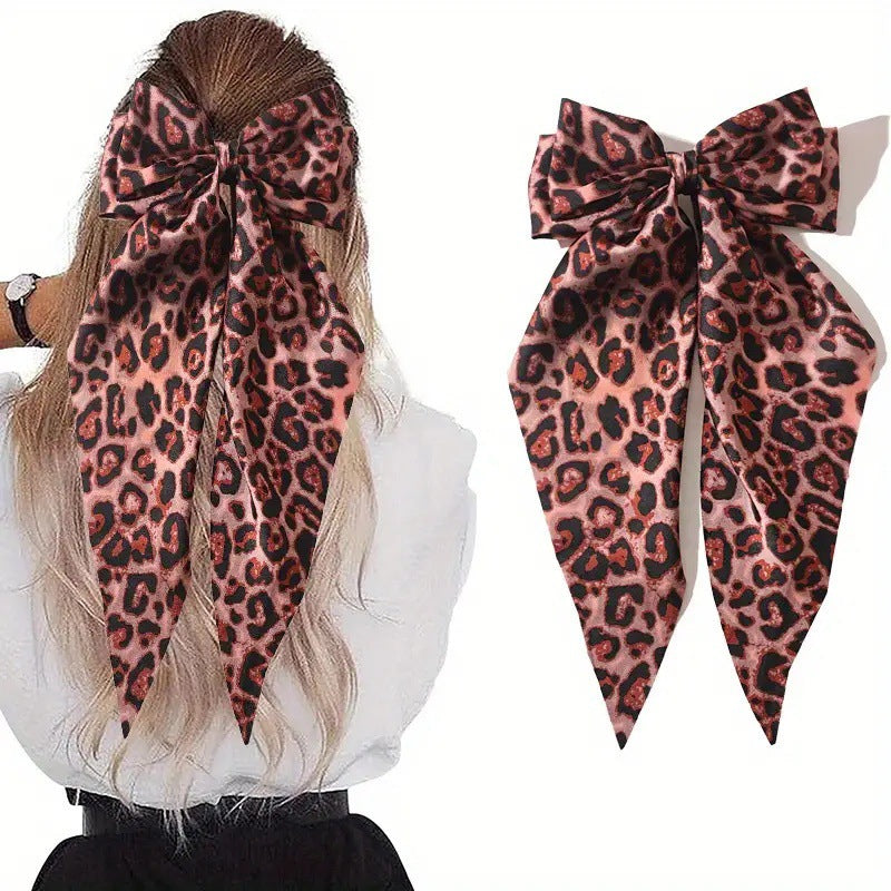 Wholesale Vintage leopard bow print ribbon spring clip