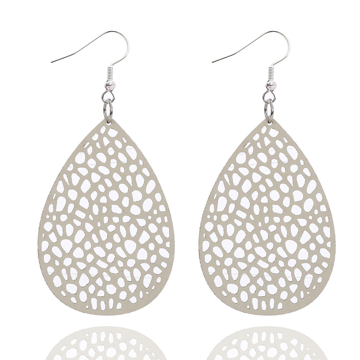 Wholesale Leather Hollow Mesh Non-standard Water Drop Earrings