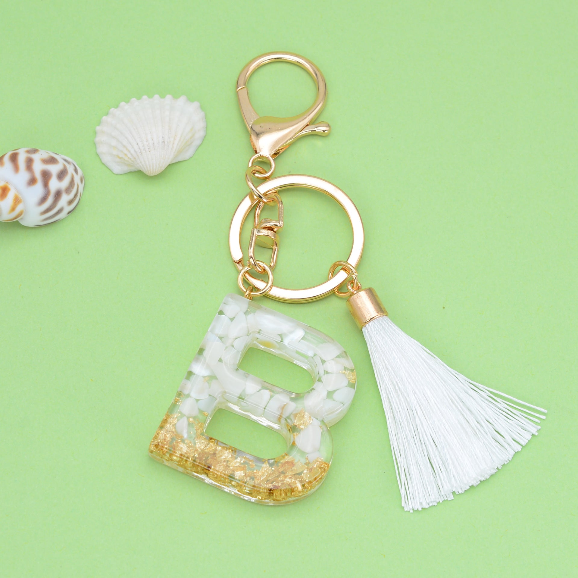 Wholesale White Tassel 26 Letter Crystal Resin Keychain