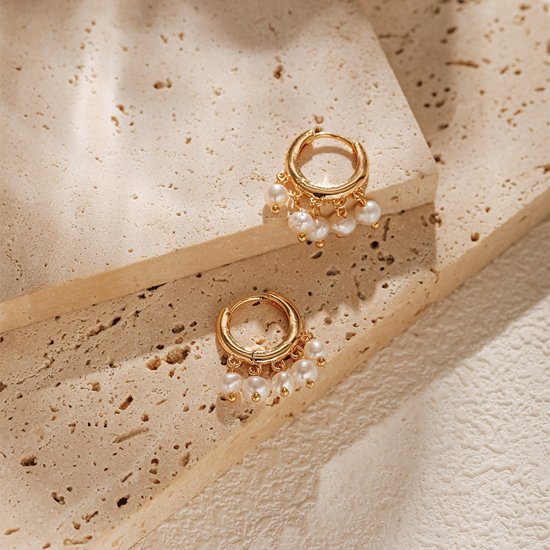 Wholesale French Pearl Earrings Brass Plated 18K Real Gold Earrings